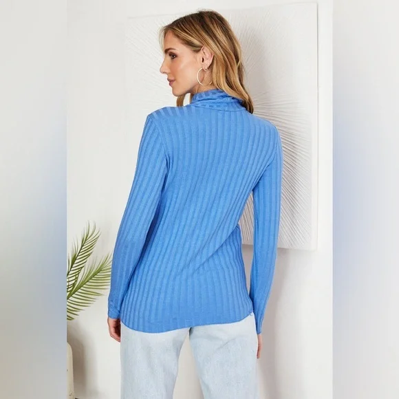 (81605-CER) LONG SLEEVE TURTLENECK RIB KNIT TOP - Picture 3 of 5